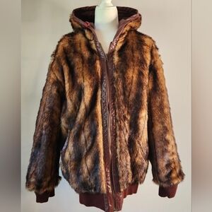 Rare Fur & Leathe Reversible Coat. Vintage In New Condition Mens 2X